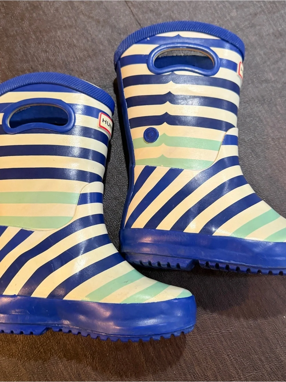 Hunter Kids Blue, White & Mint Striped Rain Boots